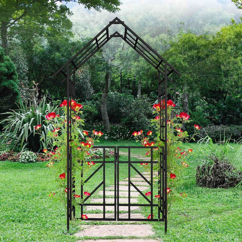 Adjustable Metal Arch Trellis for Climbing Garden Plants - Black - 58.07''Wx16.93''Dx94.24''H