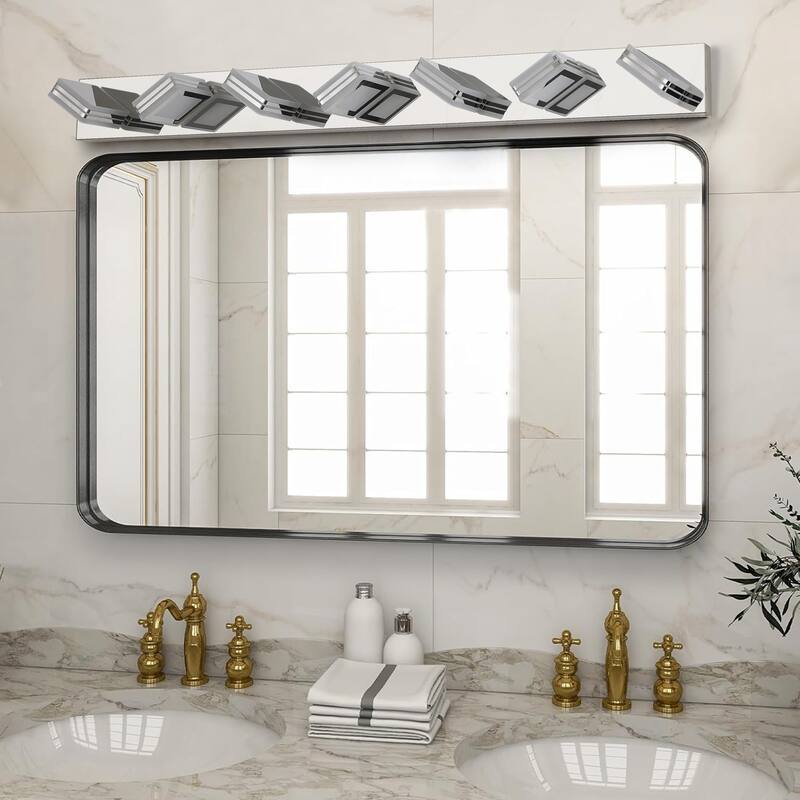 45" Modern 7-Light LED Vanity Light, Square Acrylic Lampshades Wall Mount Fixture for Bathroom, Mirror Lighting