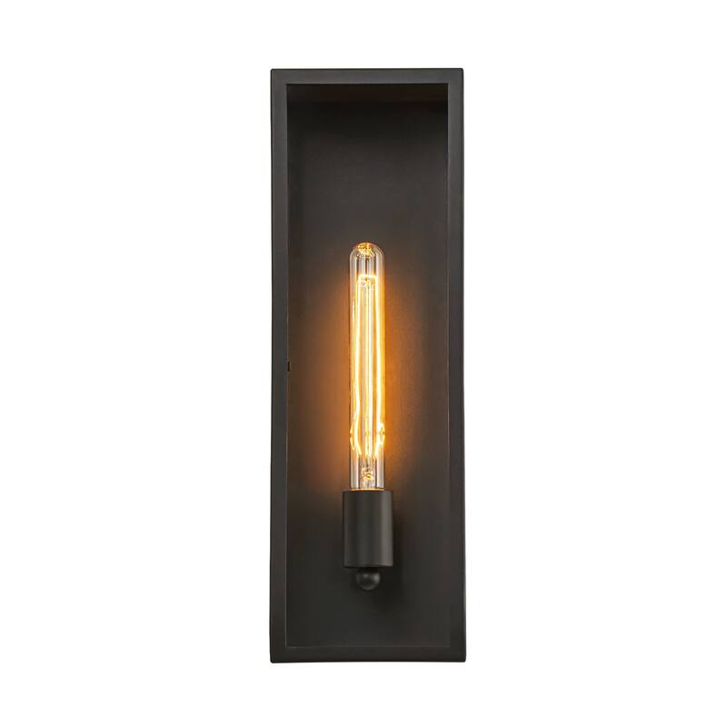 1-Light Matte Black Rectangular Iron & Glass IP44 Outdoor Wall Sconce for Patio - 1 Lighgt