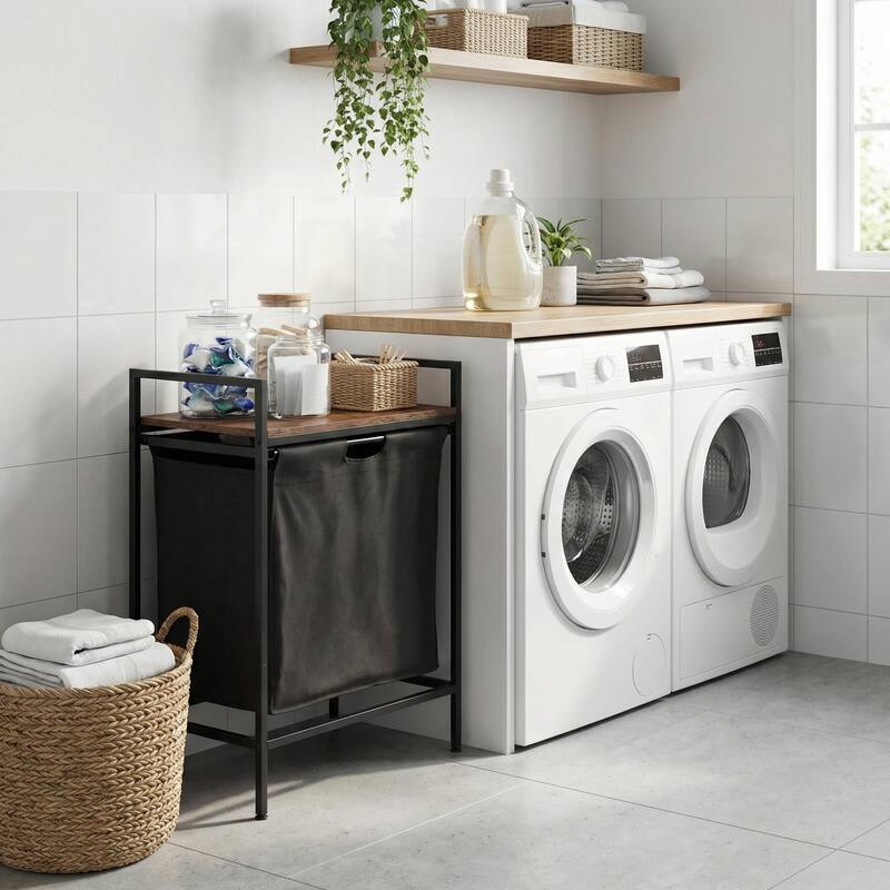 Homy Casa Laundry Hamper with Removable Fabric Bin & Wood Top