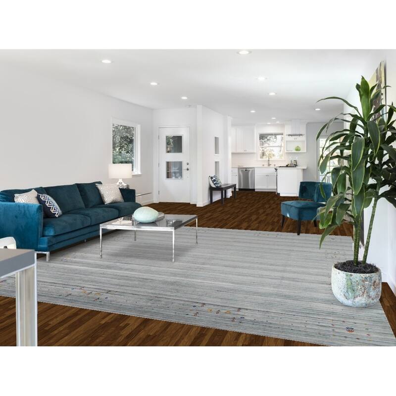 Striped Tribal Gabbeh Oriental Square Rug Handmade Wool Carpet - 9'9" x 9'8"