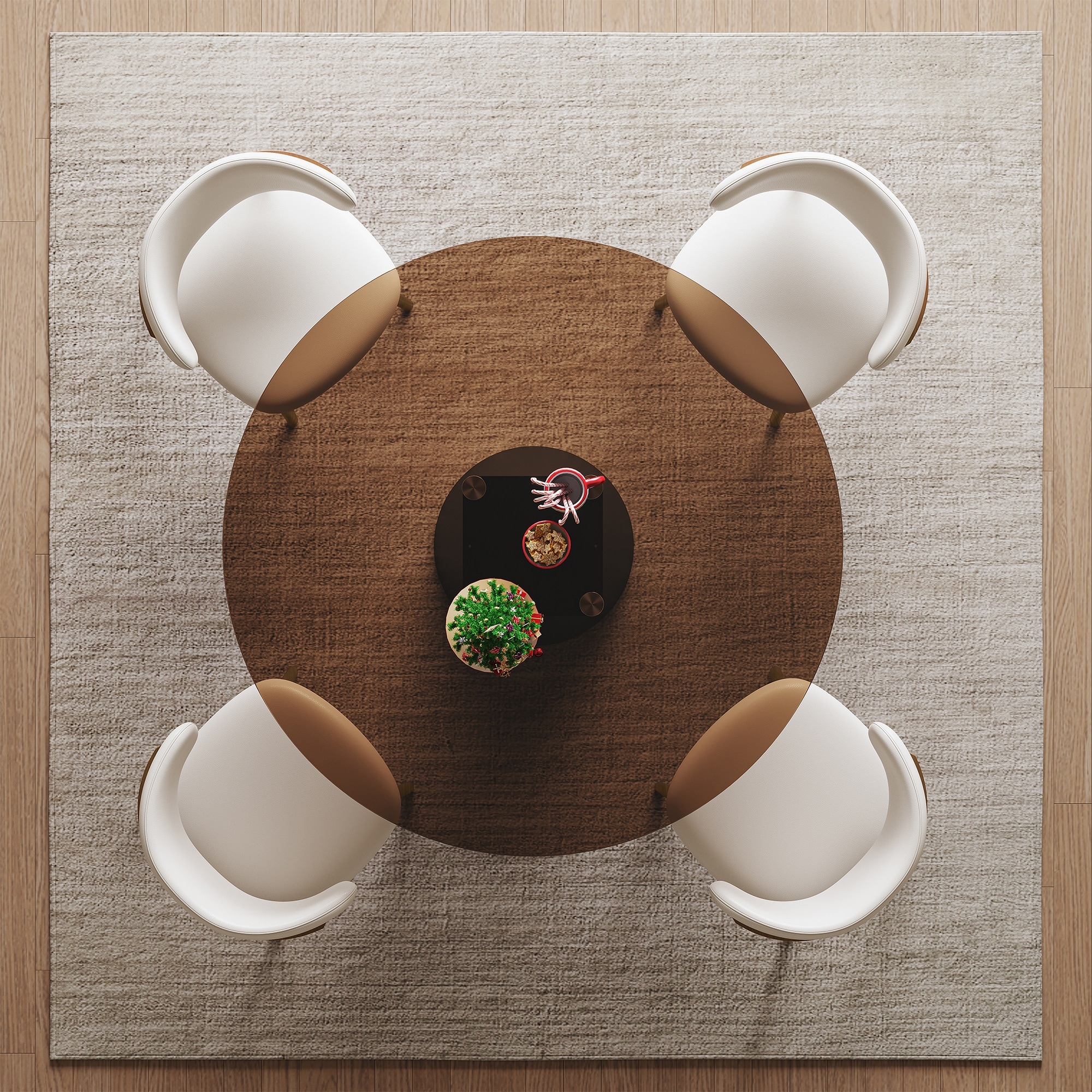 Round Glass Dining Table With Tempered Glass Tabletop And Carbon Steel Legs, For Two To Four People