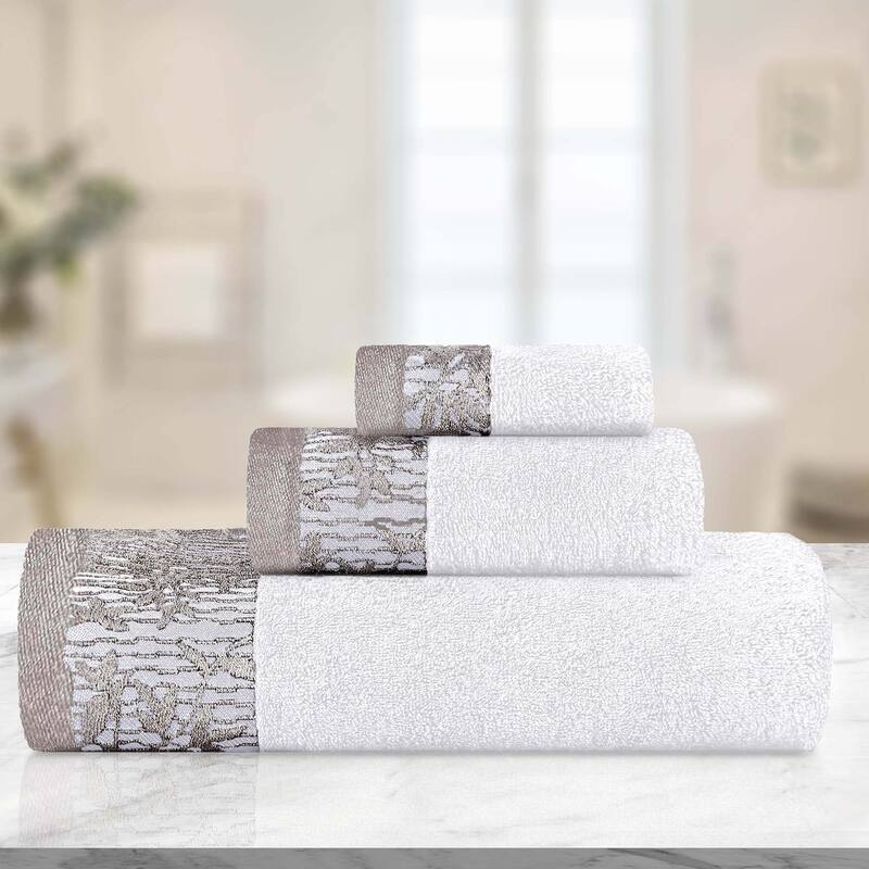 Superior Wisteria Cotton Floral Jacquard 3 Piece Bathroom Towel Set