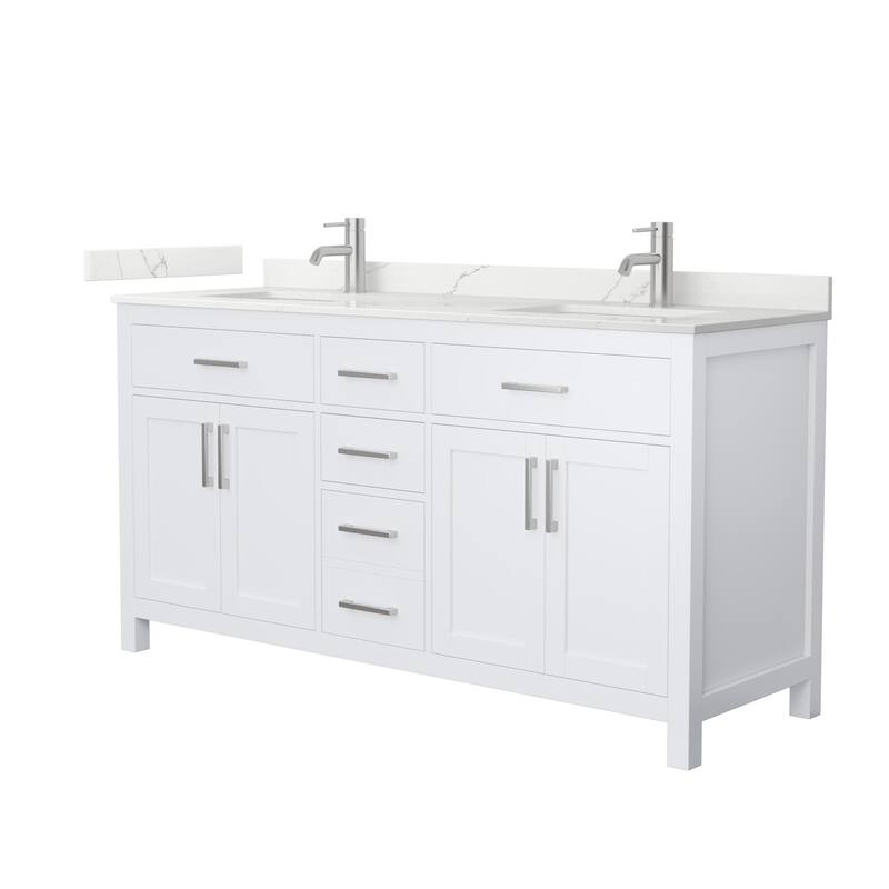 Wyndham Collection WCG2424-66D-QTZ-UNSMXX Beckett 66" Free Standing - White / Giotto Quartz Top / Brushed Nickel