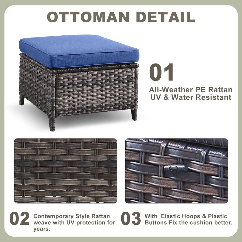 Pocassy Outdoor 7 Pieces Sofa Swivel Chair Ottoman with Fire Table