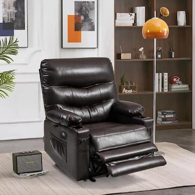 Large Power Faux Leather Recliner Chair with Heat and Massage, Cup Holder, USB Port