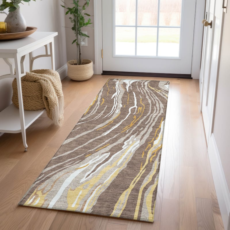 Machine Washable Indoor/ Outdoor Modern Wave Chantille Rug - Brown - 2'3" x 7'6"