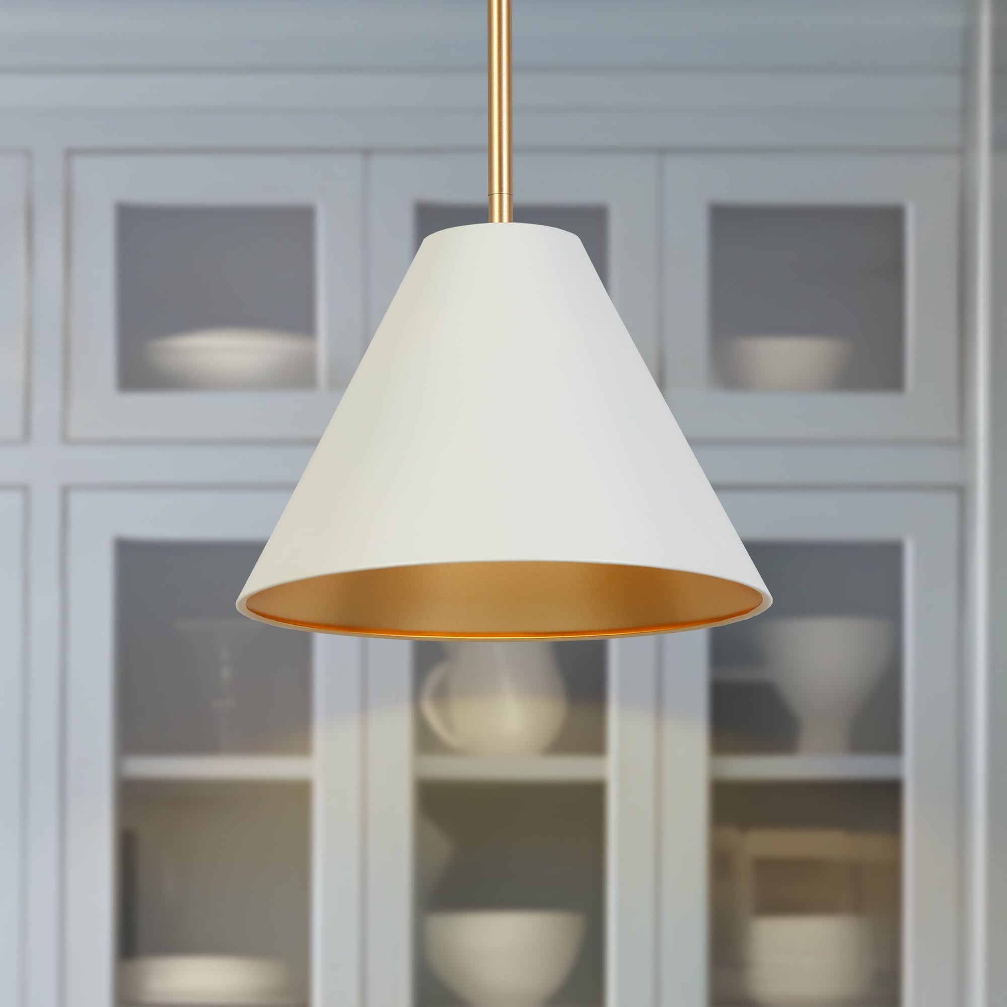 Modern White 9.8 " Pendant Light Cone-Shaped Gold Island Lamp - 9.8 " D × 7.1 " H