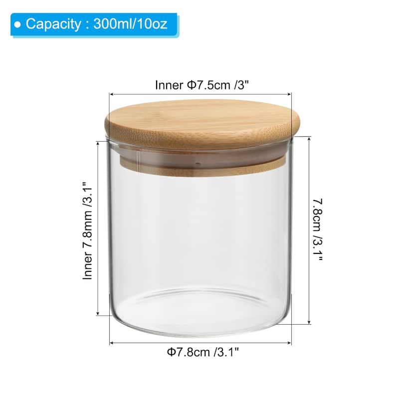 2Pcs 10oz Glass Jar with Airtight Bamboo Lid Glass Kitchen Container (7.8x7.8cm) - Transparent - Transparent
