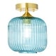 preview thumbnail 1 of 16, River of Goods Ignace Brushed Gold Metal 10.25-Inch Ceiling Light with Frosted White Glass Globe Shade 8" x 8" x 10.25" - Blue/Gold