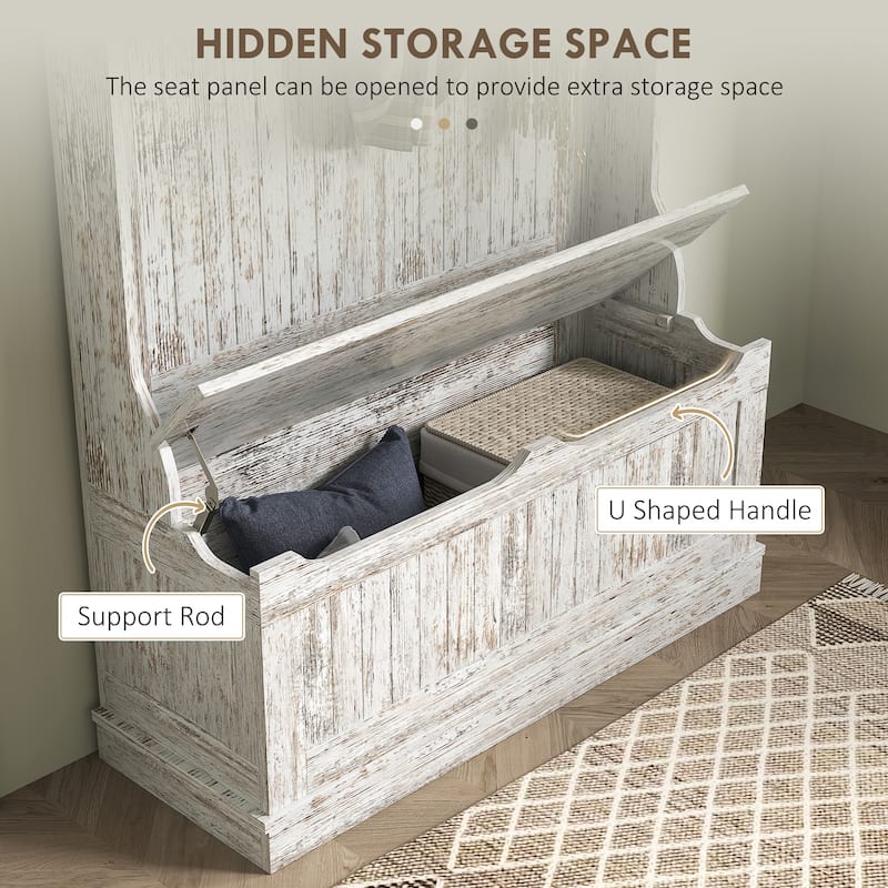 3-in-1 Hall Tree with Storage Bench, Coat Hooks & Shoe Storage - 37.75" W x 13.5" D x 70.75" H