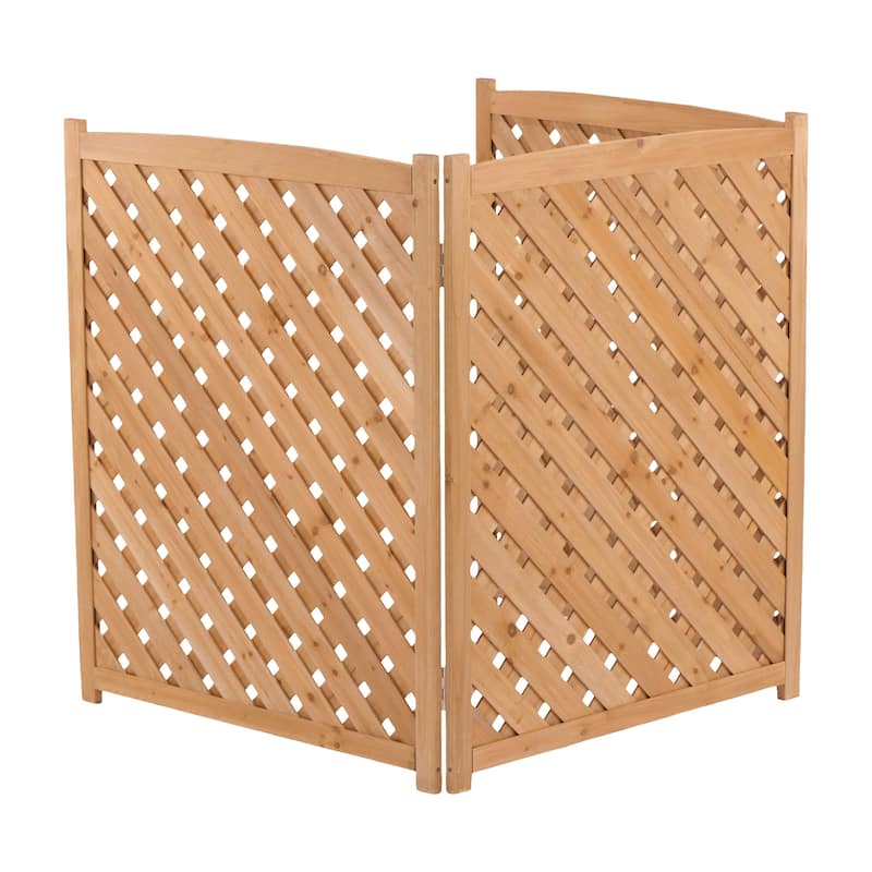 Anmytek Foldable Wooden Lattice Privacy Screen, 3 Panel Solid Natural Wood with Light Brown Finish, Diamond Design for Airflow - Light Brown