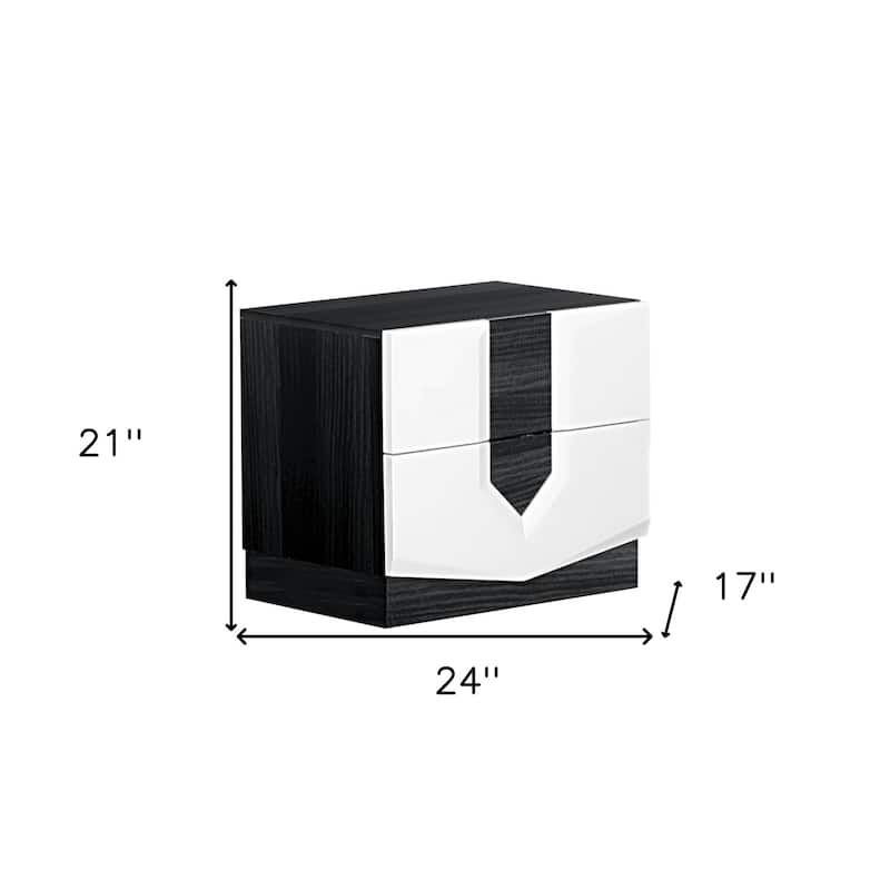 Grey Wood 2-Drawer Rectangular Nightstand with Dovetail Joints