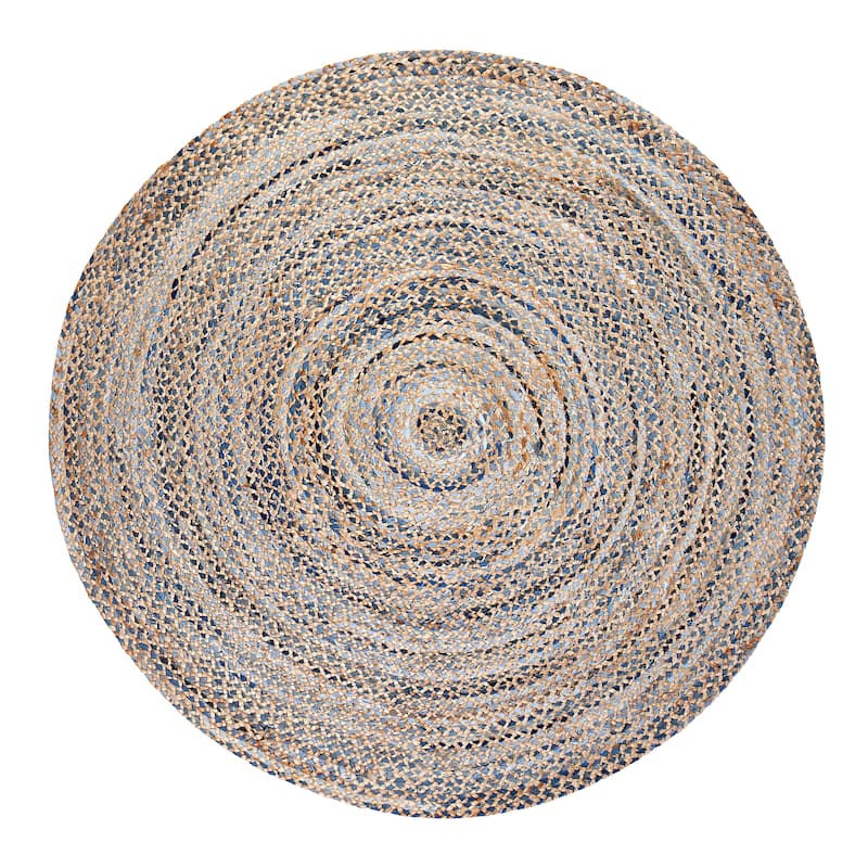 Jani Keira Denim and Jute Hand-Loomed Rug - Kerala Round 8-Feet Area Rug, Durable Denim Jute Carpet - 6' Round - Multi
