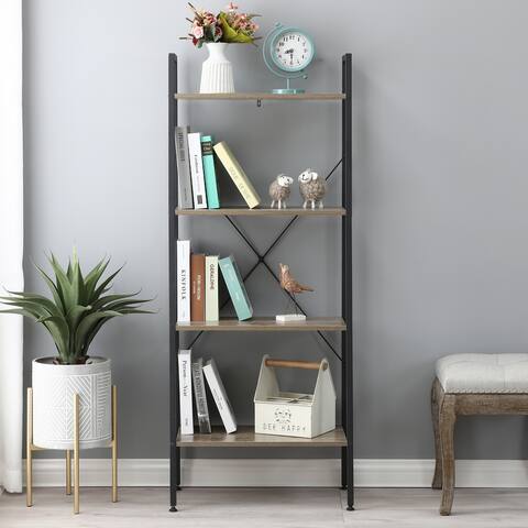 Carbon Loft Ogzewalla 4-shelf Wood and Metal Ladder Bookcase