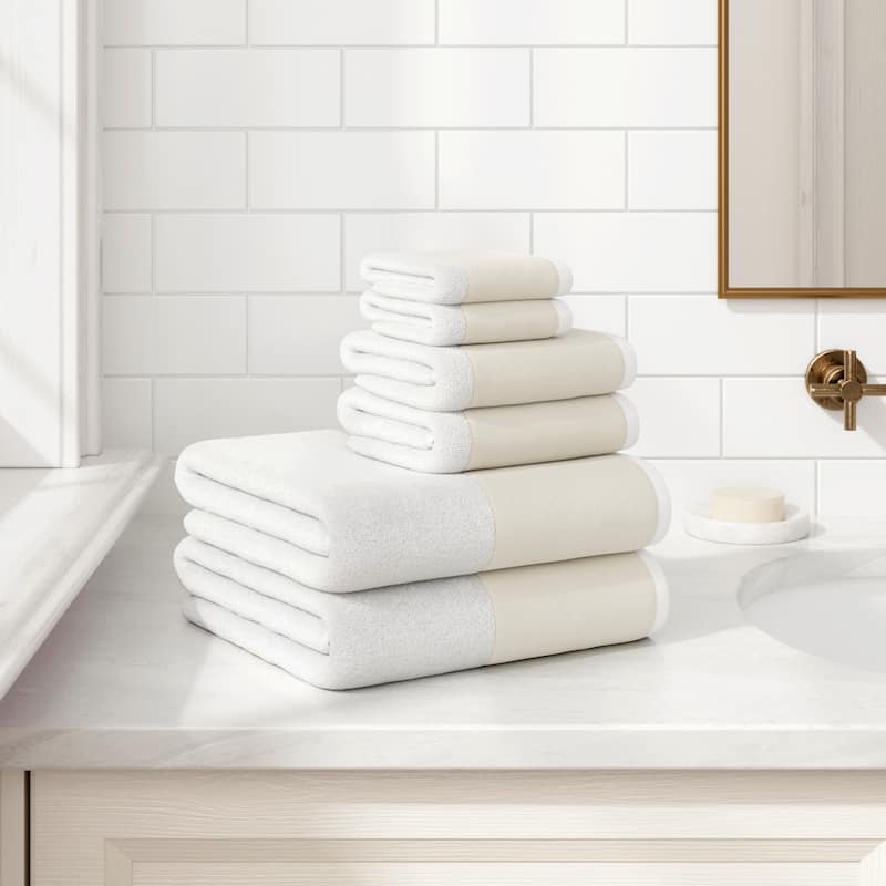 Linery & Co. Ultra-Soft Cotton and Linen Like Border Towel Set - White - 6 Piece Set