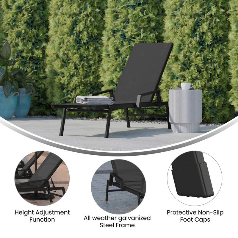 All-Weather Textilene Adjustable Chaise Lounge Chair with Arms