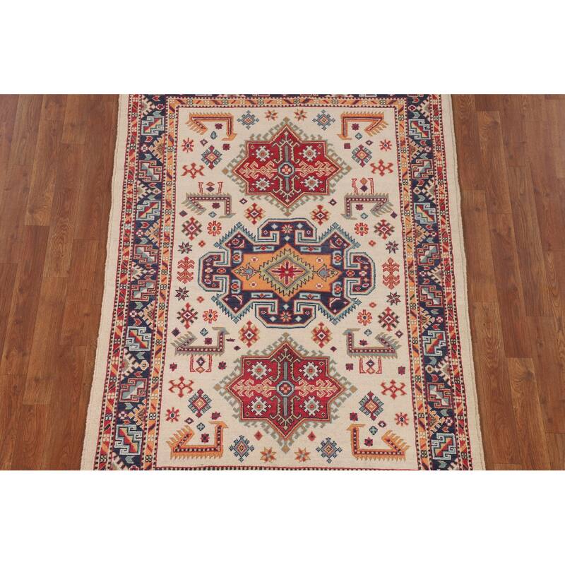 Kazak Area Rug Hand-Knotted Oriental Wool Carpet - 3'11" x 6'0"