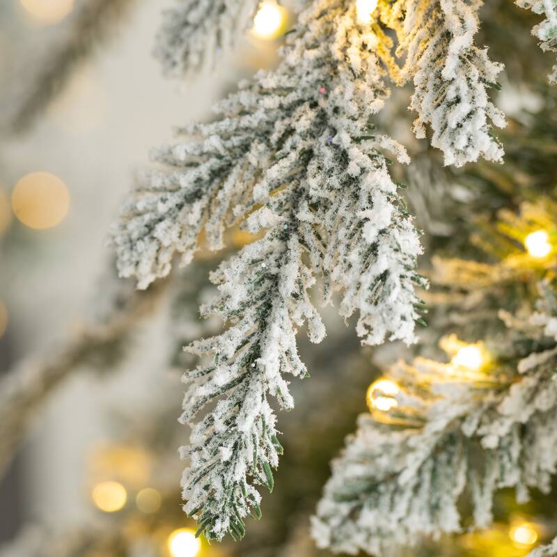 Glitzhome Snow-Flocked Chicago Frostwood Spruce Pre-Lit Artificial Christmas Trees-7.5/9/11 Foot