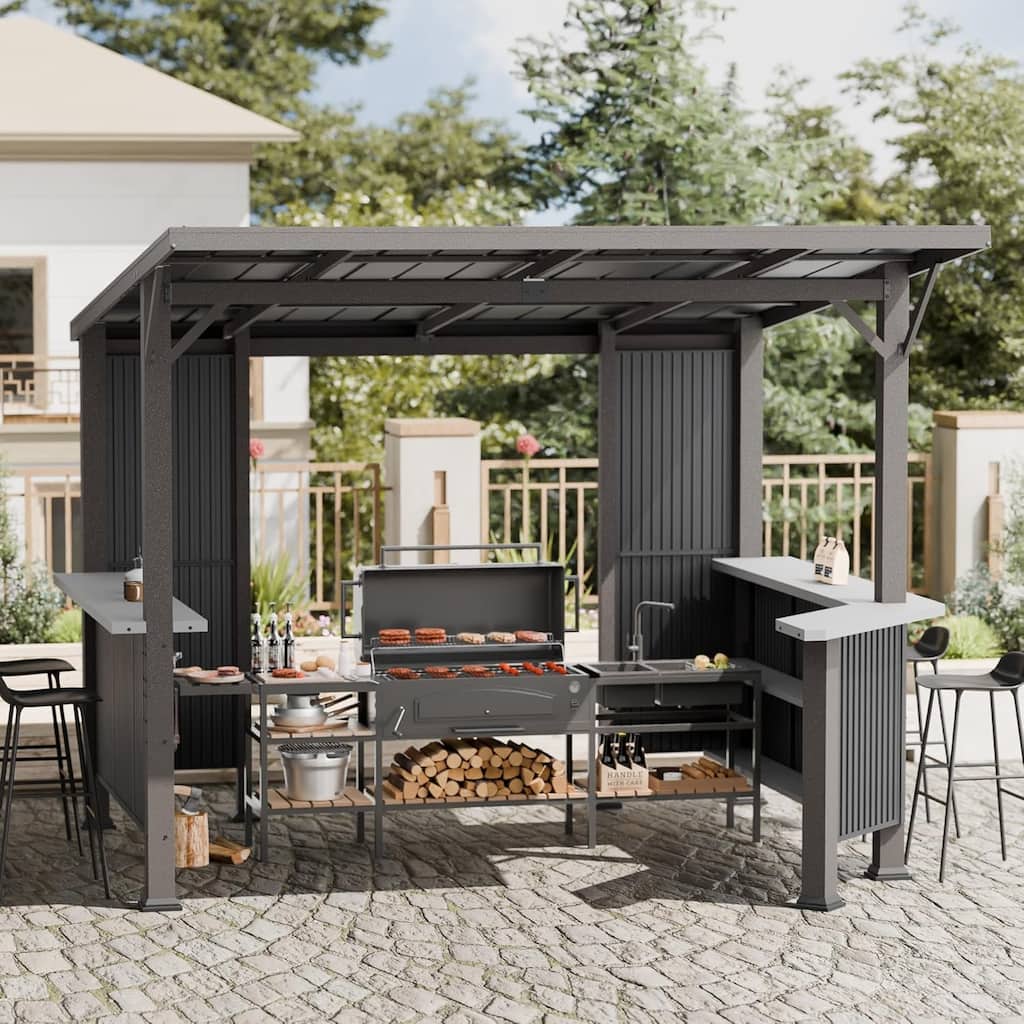 10x10 Outdoor Hardtop Grill Gazebo, Sloped Roof Canopy