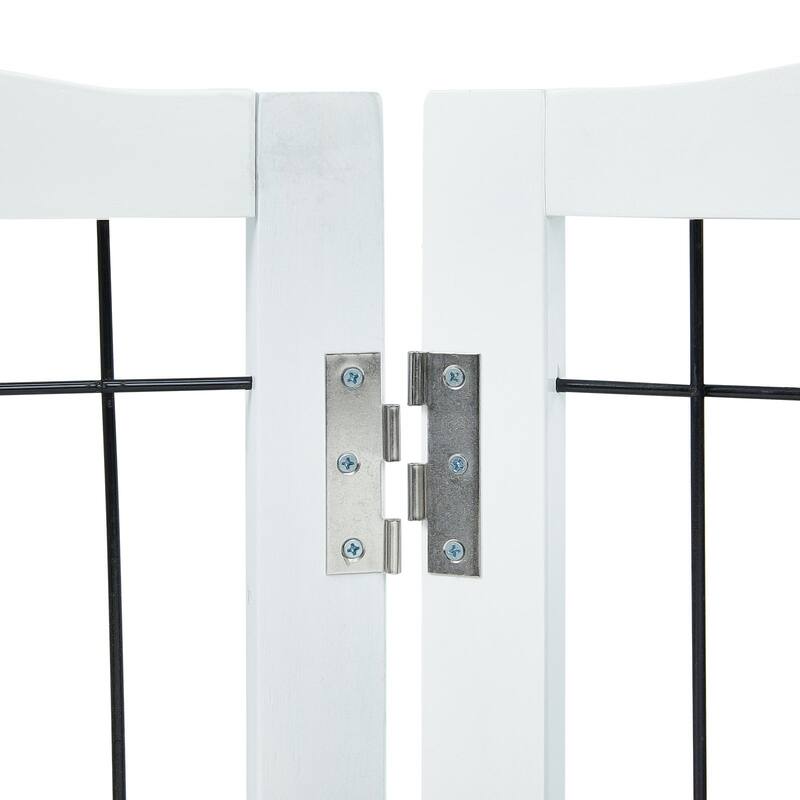 Modern 4 Panels Foldable and Expandable Freestanding Pet Gate with Footpads - 96.46 x 9.65 x 32.01 in