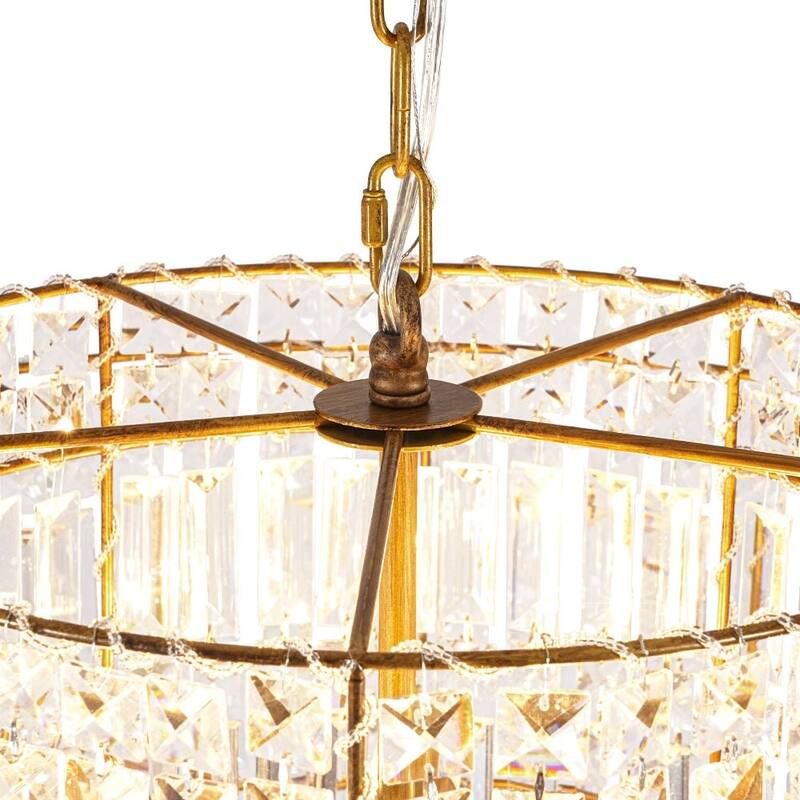 Glam Vintage Luxe Round Tiered Drum Crystal Accented Chandelier - 23.6 in