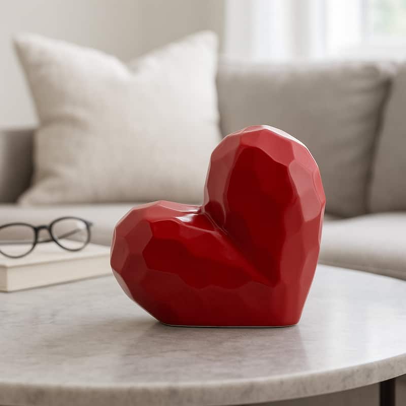 Modern Geometric Heart Sculpture - Ceramic Decorative Object