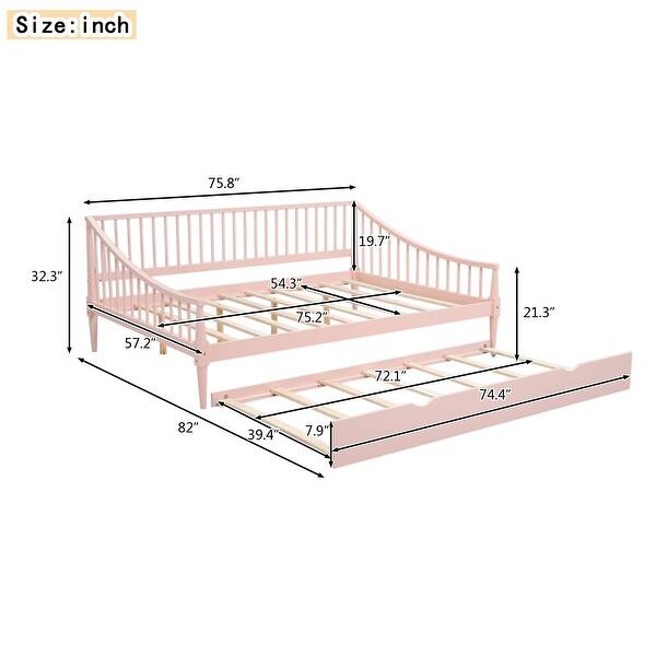 dimension image slide 1 of 2, Multi-functional Design,Full Size Daybed with Trundle and Support Legs,Solid Construction