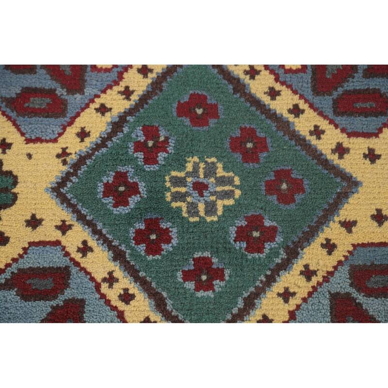 Geometric Grey Kazak Area Rug Handmade Wool Carpet - 8'9"x 11'7"