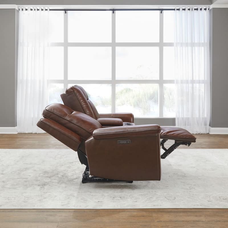 Liberty Furniture Avery Power Reclining Loveseat with Console Cognac Leather - Width 80'' x Depth 39 x Height 41''