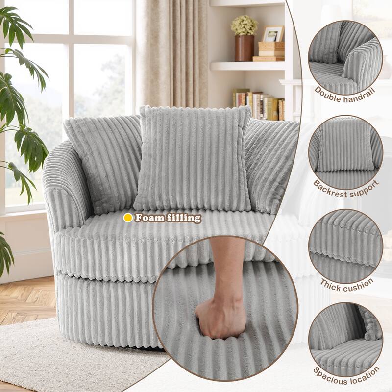 2 Set Oversized 43" W Plush Corduroy Swivel Barrel Chair with Pillows