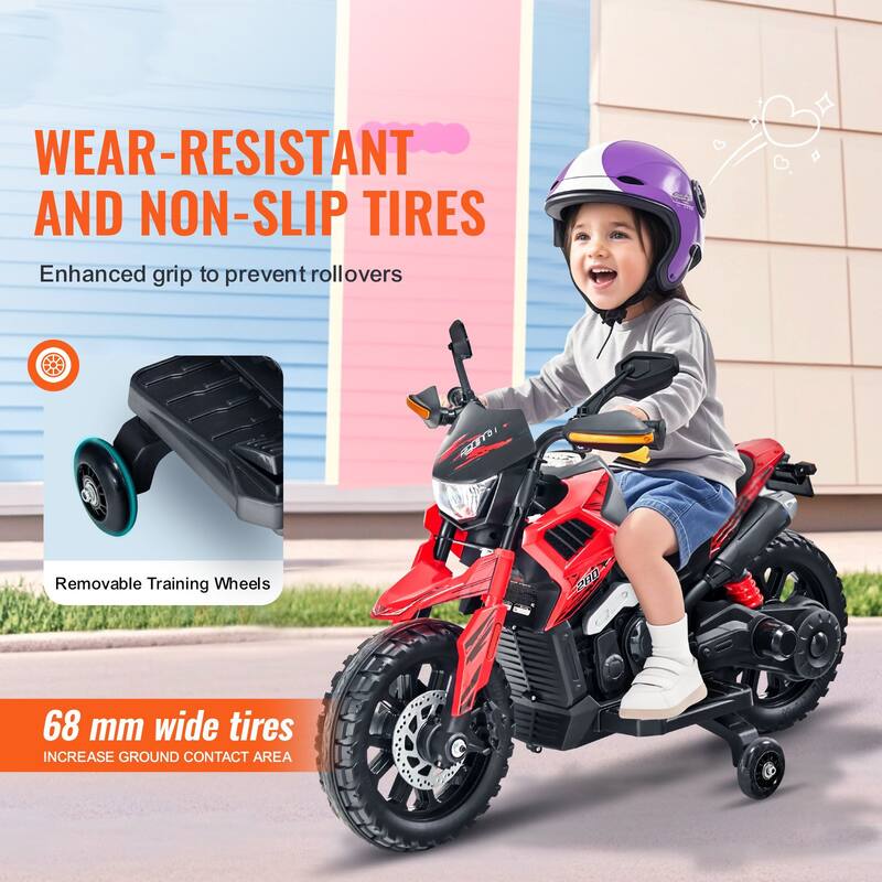 12V Kids Electric Motorcycle Ride-On Toy with Bluetooth Music and Flashing Lights for 3+ Years - 33.46 x 16.54 x 22.83 in