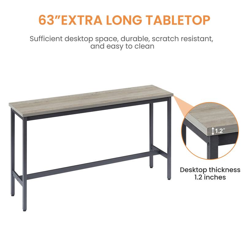 Long Bar Table Set with 3 PU Upholstered Bar Stools, Industrial Bar Table and Chairs for Kitchen Breakfast Table, Living Room