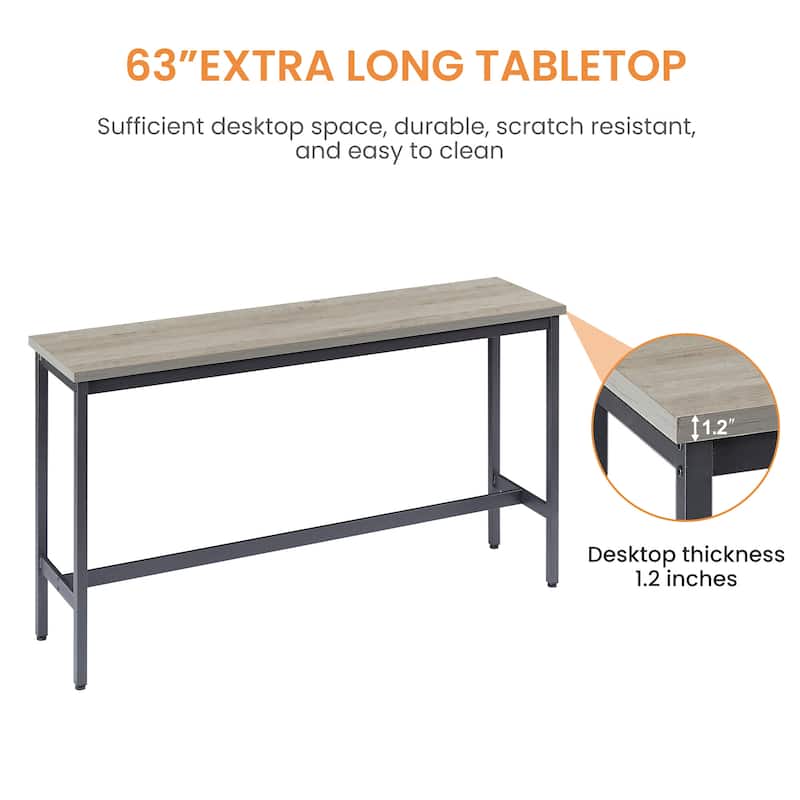 Long Bar Table Set with 3 PU Upholstered Bar Stools - N/A