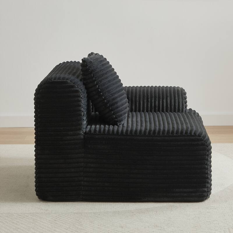 L-Shaped Modular Sectional Sofa with Ottoman, Corduroy Upholstered Boneless Couch, Deep Seat Sofa with Throw Pillows