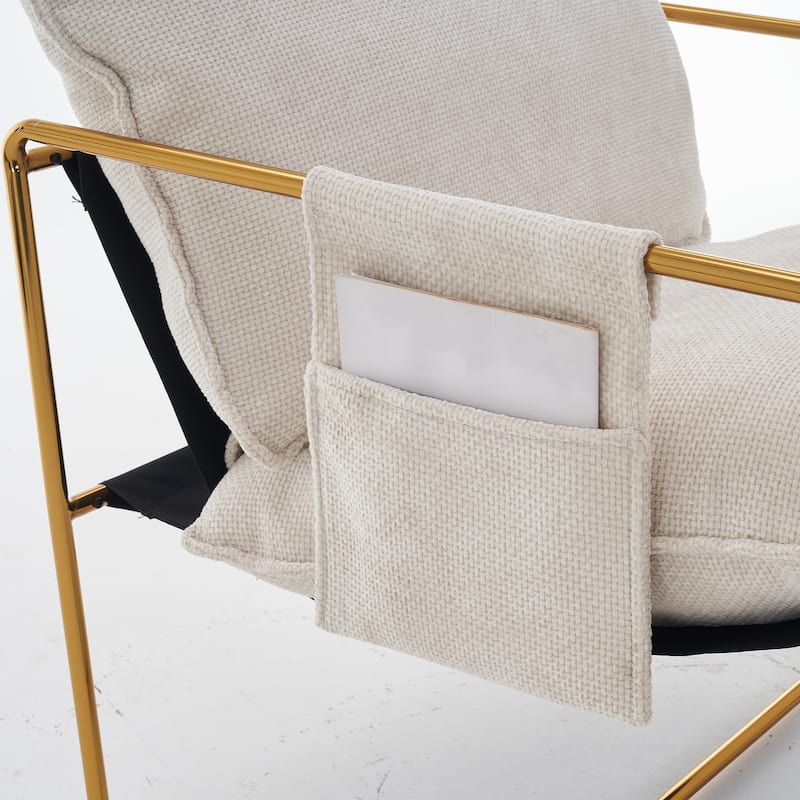 Woven Velvet Armchairs (2-Pack) Gold-Plated Metal Frame with Crushed Foam Cushions and Arm Pockets, 350lb Capacity