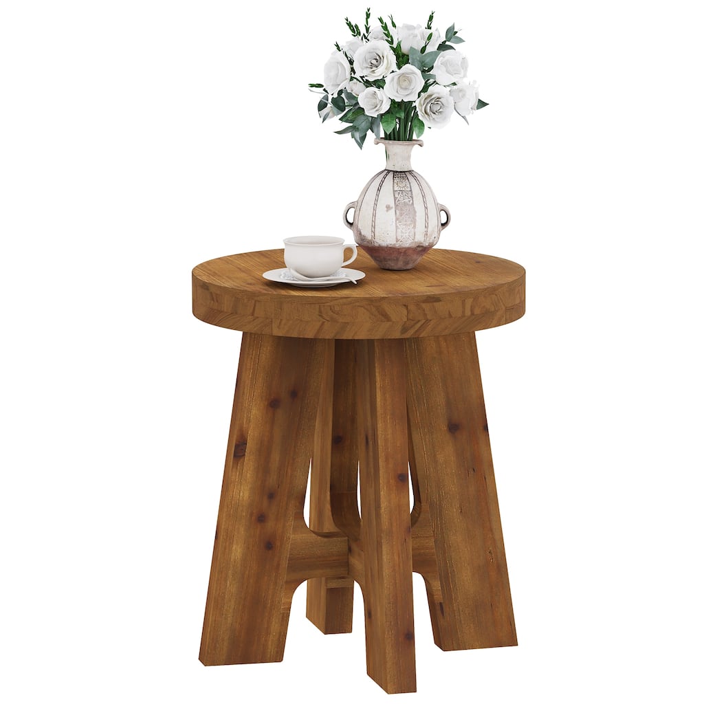 Farmhouse Solid Wood Round End Table Small Side Table for Couch