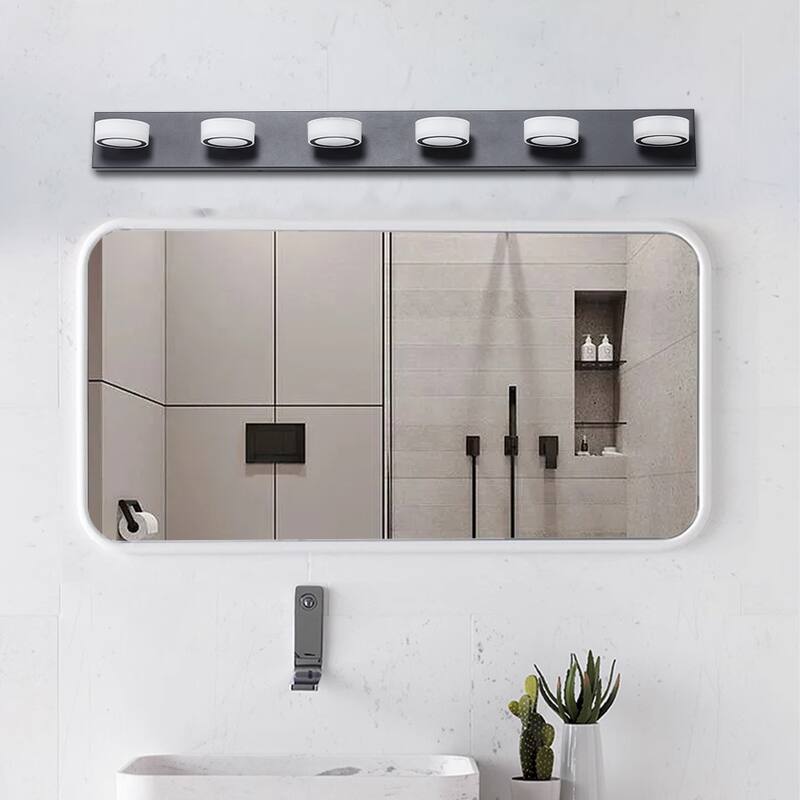 45" Modern 6-Light LED Vanity Light, Sleek Black Bathroom Wall Light Fixture - Black