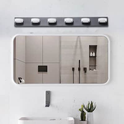45" Modern 6-Light LED Vanity Light, Sleek Black Bathroom Wall Light Fixture