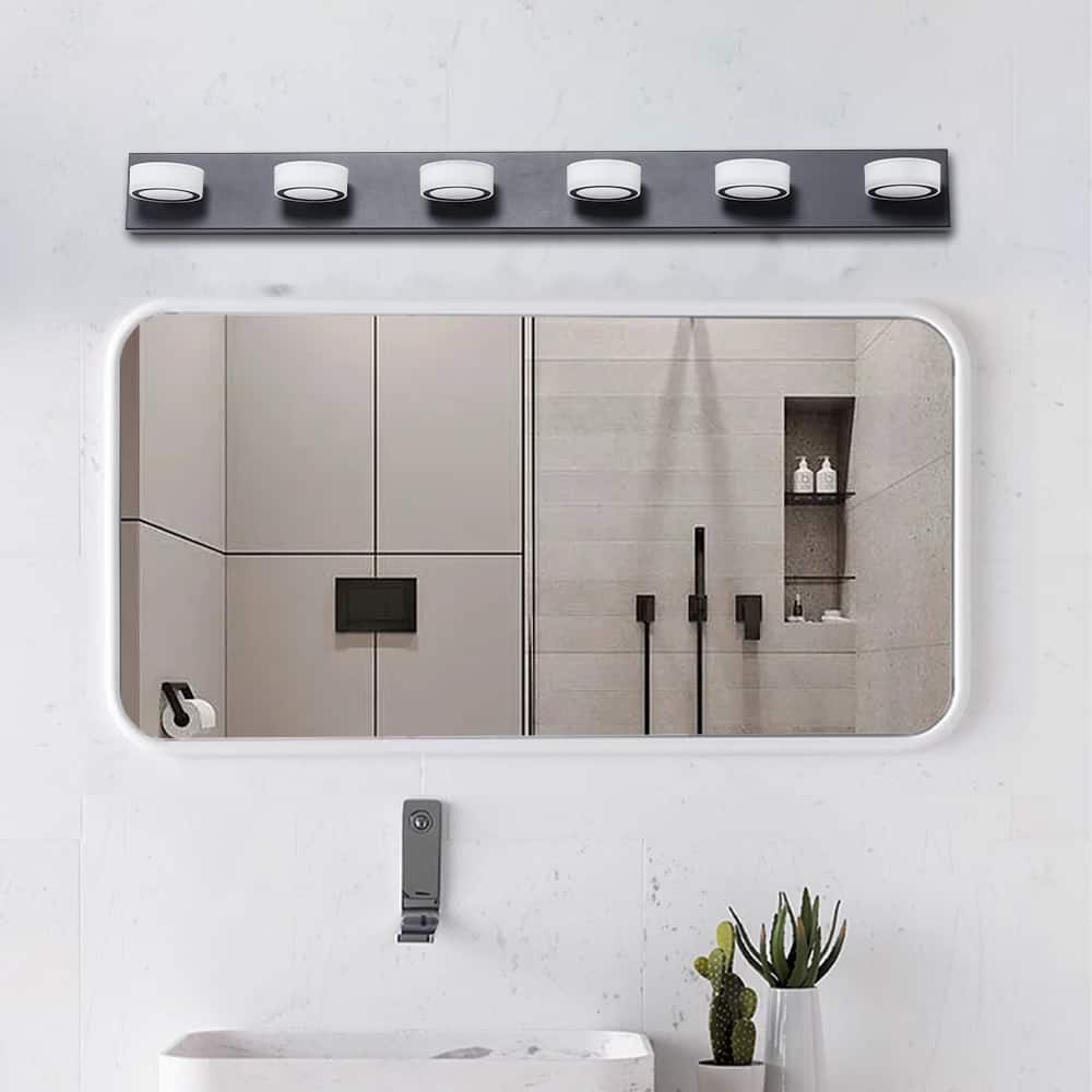 45" Modern 6-Light LED Vanity Light, Sleek Black Bathroom Wall Light Fixture