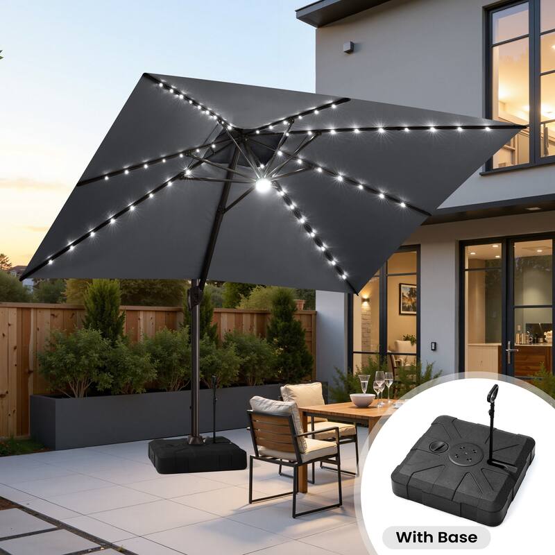 13 x 10 FT Double Top Solar powered LED Patio Cantilever Umbrella Aluminum with Base