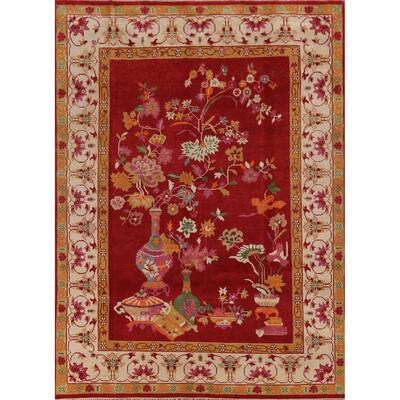 Red Floral Heriz Serapi Indian Area Rug Handmade Wool Carpet - 7'10" x 9'9"