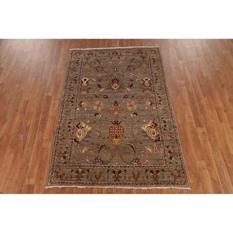 Brown Vegetable Dye Ziegler Oriental Rug Hand-Knotted Wool Carpet - 3'11" x 6'1"