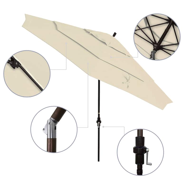 California Umbrella 11' Sun Master Patio Umbrella Bronze Aluminum Pole Fiberglass Ribs Crank Lift Collar Tilt Pacifica Capri