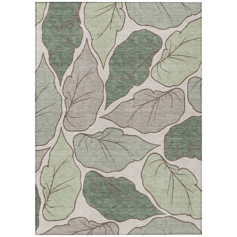 Machine Washable Indoor/ Outdoor Contemporary Floral Chantille Rug