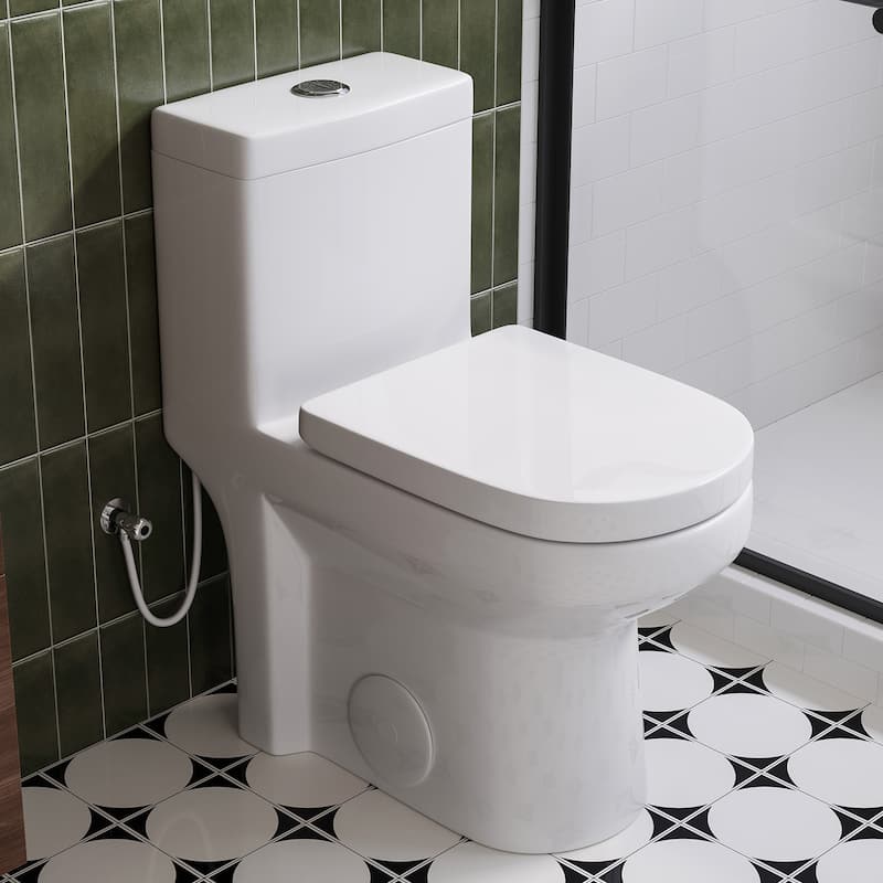 HOROW 1 Piece Dual Flush Toilet White 0.8 1.28 GPF Durable UF Seat Included - N/A - White