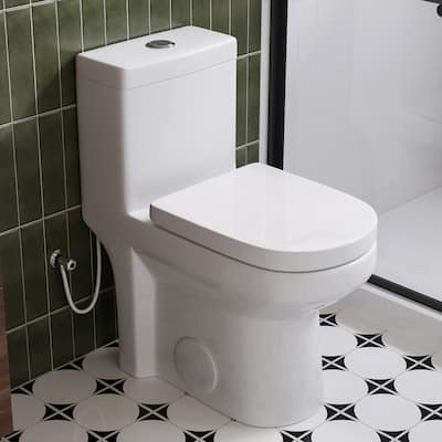 HOROW One-piece 0.8/1.28 GPF Dual Flush Round Toilet in White with Durable UF Seat Included