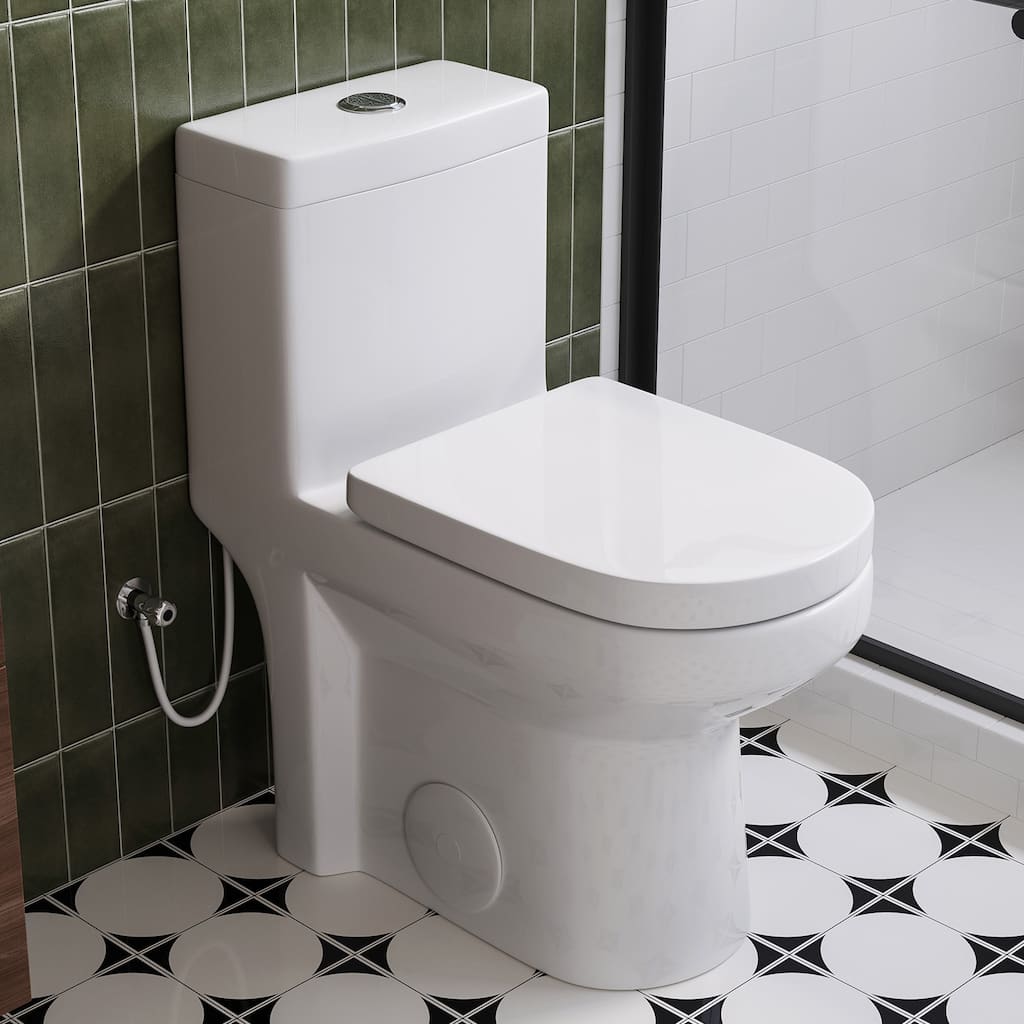 HOROW 1 Piece Dual Flush Toilet White 0.8/1.28 GPF Durable UF Seat Included - N/A