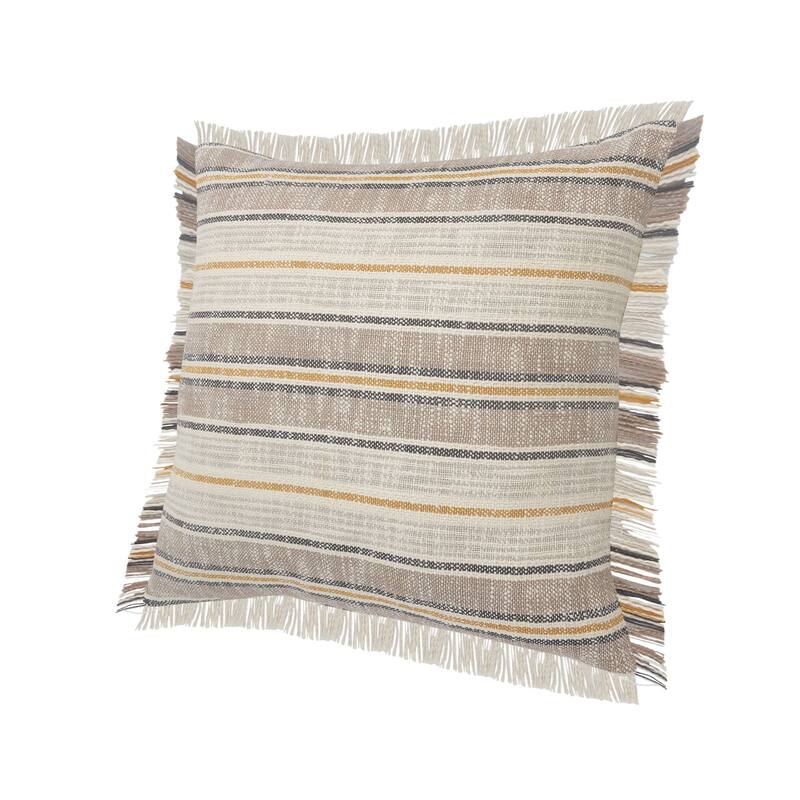 20" Taupe Brown and Yellow Striped Square Throw Pillow