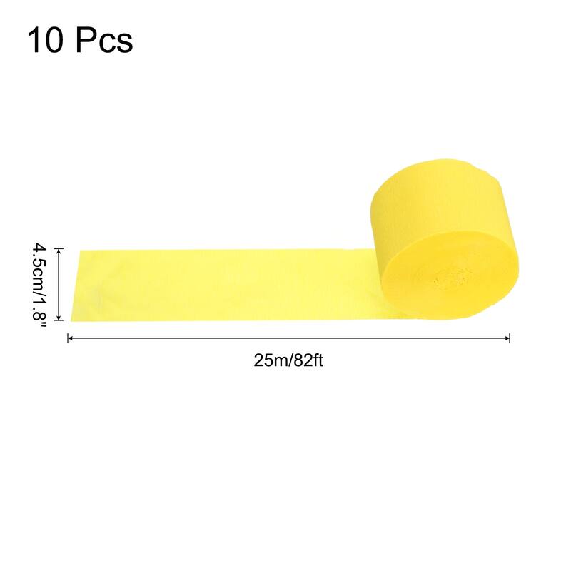 Crepe Paper Streamers 10 Rolls for Decoration - Yellow - 1.8 in x 82 Ft/Roll